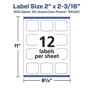 Avery Laser/Inkjet Multipurpose Labels, 2.1875"  x 2", Matte White, 600/Box (94124)