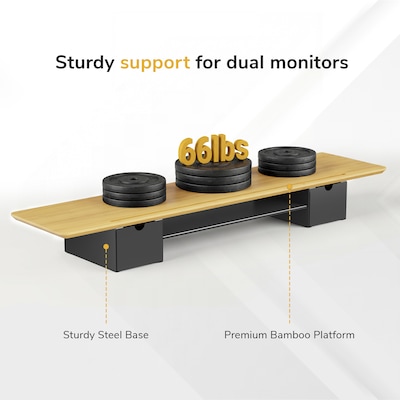 Mount-It! Extra Wide Monitor Riser with Drawers and Shelf, Holds up to 66 lbs., Bamboo, (MI-7369)