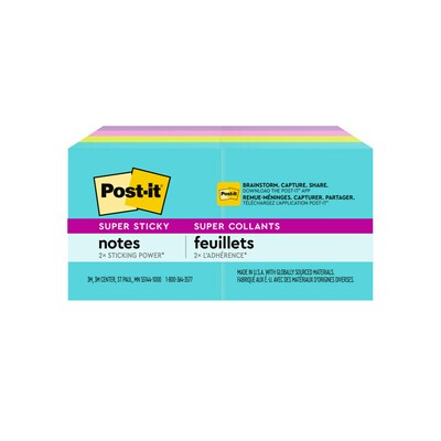Post-it Super Sticky Notes, 1 7/8 X 1 7/8, Supernova Neonss, 90 Sheets/Pad, 8 Pads/Pack (622-8SSMI