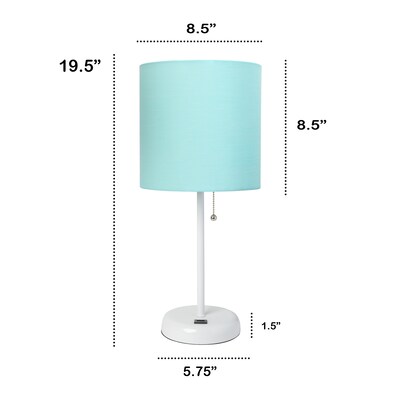 Creekwood Home Oslo 19.5" LED Table Lamp with USB Port, White Base/Aqua Shade (CWT-2011-AW)