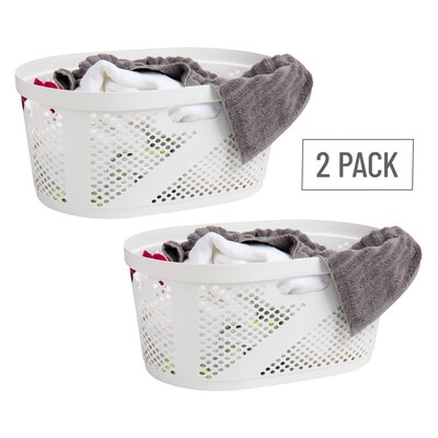 Mind Reader 10.57-Gallon Laundry Basket with Handles, Plastic, White, 2/Set (2HHAMP40-WHT)