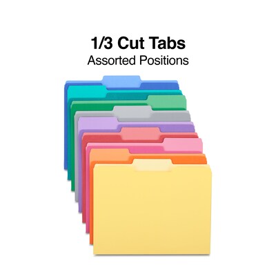 Staples File Folders, 1/3-Cut Tab, Letter Size, Assorted Colors, 100/Pack (ST508804-CC)
