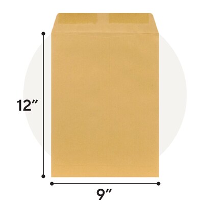 Staples 9 x 12 Catalog Envelopes, Brown Kraft, Gummed Seal, Heavy-Duty Mailing Envelopes for Documents & Forms, 250/Box