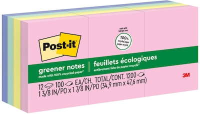 Post-it Recycled Notes, 1 3/8 x 1 7/8, Sweet Sprinkles Collection, 100 Sheet/Pad, 12 Pads/Pack (65