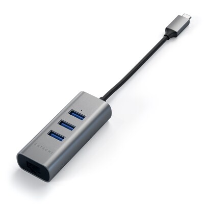 Satechi Type-C 2-in-1 USB 3.0 Aluminum 3 Port Hub and Ethernet Port, Space Gray (ST-TC2N1USB31AM)