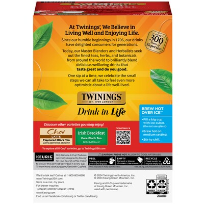 Twinings English Breakfast Black Tea, Keurig® K-Cup® Pods, 24/Box (TNA85780)