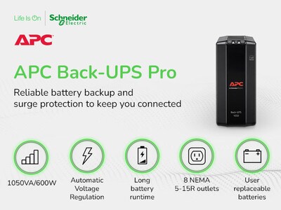 APC Back-UPS Pro 1050VA 8-Outlet UPS, Black (BN1050M)