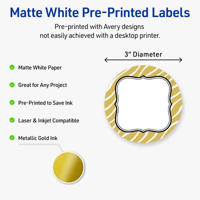 Avery Round Laser/Inkjet Multipurpose Labels, 3 Dia., White, 60/Pack (19479370999)