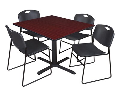 Regency 48-inch Laminate Square Table with 4 Chairs, Mahogany & Black (TB4848MH44BK)