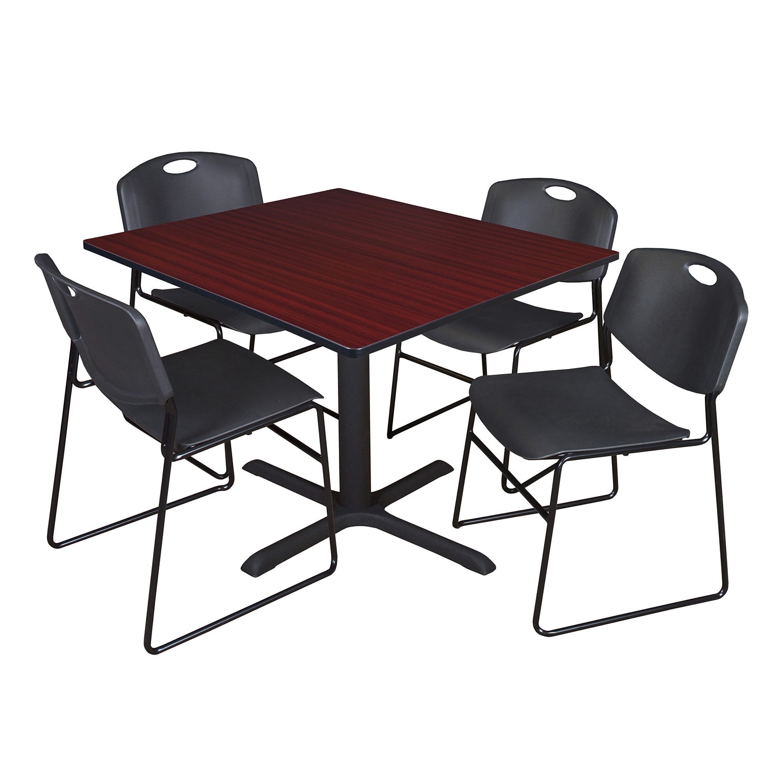 Regency 48 Laminate Square Table with 4 Chairs, Mahogany & Black (TB4848MH44BK)