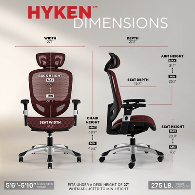 Staples Hyken Ergonomic Mesh Swivel Task Chair, Maroon (ST63138)