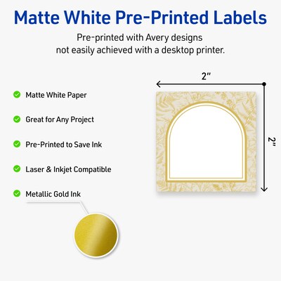 Avery Square Laser/Inkjet Multipurpose Labels, 2 x 2, White, 120/Pack (19479371055)