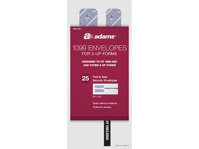 Adams 2024 Self-Seal Security-Tinted Double-Window 1099 Tax Envelope, 8.75 x 3.75, White, 25/Pack