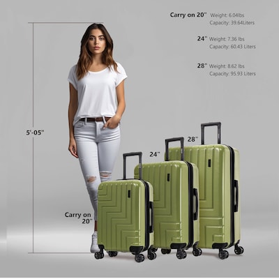 DUKAP Zahav 3-Piece Hardside Spinner Luggage Set, TSA Checkpoint Friendly, Green (DKZAHSML-GRN)