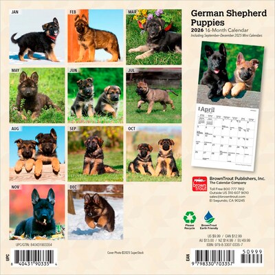 2026 BrownTrout German Shepherd Puppies 7 x 7 Monthly Wall Calendar (9798330703357)