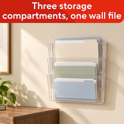 TRU RED Unbreakable 3-Pocket Plastic Letter Wall File, Clear – Heavy-Duty Wall-Mounted Organizer for Mail, Documents & Folders