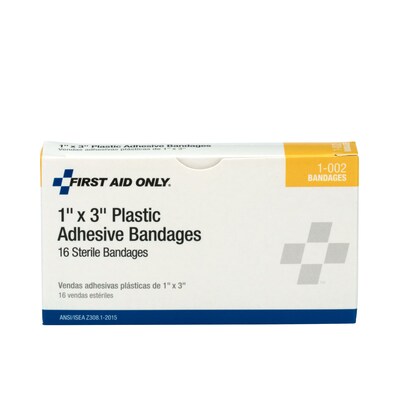 First Aid Only 1 x 3 Plastic Adhesive Bandages, 16/Box (1-002/AN146)