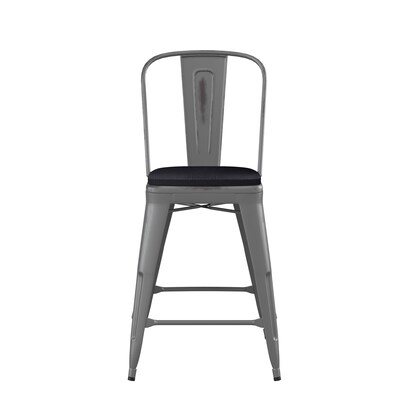 Flash Furniture Lincoln Contemporary Metal Vertical Back Counter Height Stool, Clear Coat/Black (XUDGTP01B24PL1B)