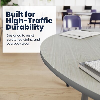 Flash Furniture Wren Horseshoe Activity Table, 66" x 60", Height Adjustable, Light Gray Top/Silver Frame (XUA6066HRSLGTAC)