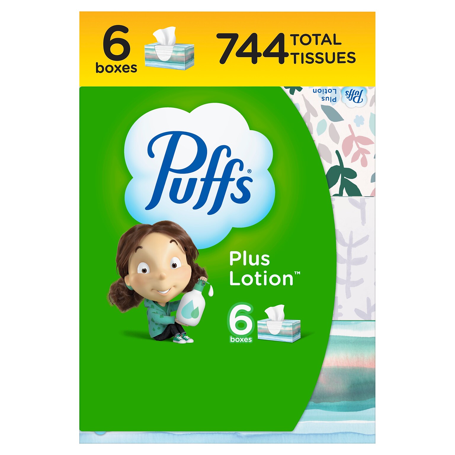 Puffs Plus Lotion Facial Tissue, 2-ply, 124 Tissues/Box, 6 Boxes/Pack (39383)