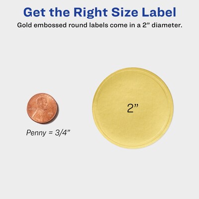 Avery Easy Peel Inkjet Embossed Foil Round Labels, 2" Dia, Gold, 96 Labels/Pack (22831)