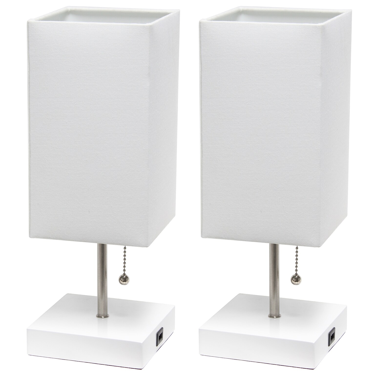 Simple Designs Petite White Stick Lamp with USB Charging Port and Fabric Shade, White, 2/Pack (LC2004-WOW-2PK)