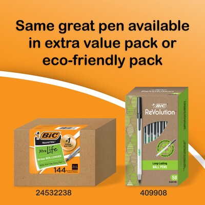 BIC Round Stic Xtra-Life Ballpoint Pen, Medium Point, Black Ink, 60/Pack (GSM609-BLK)