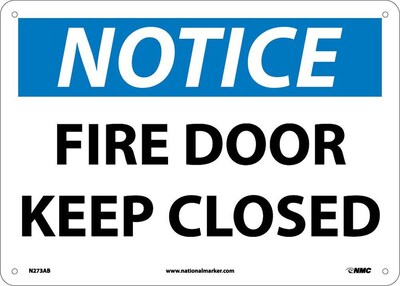 Notice Signs; Fire Door Keep Closed, 10X14, .040 Aluminum