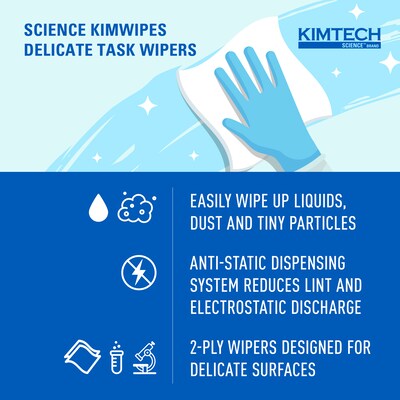 Kimtech Science Kimwipes Delicate Task Fabric Cleaning Wipers, White, 92 Wipers/Box, 15/Carton (34721)