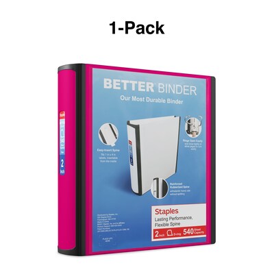 Staples® Better 2" 3 Ring View Binder with D-Rings, Pink (13570-CC)