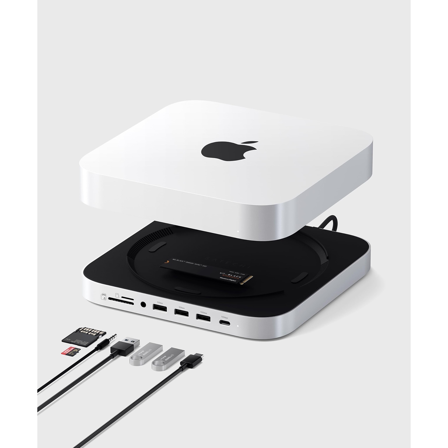 Satechi Mac Mini Stand & Hub with NVMe SSD Enclosure, Silver (ST-GMMSHS)