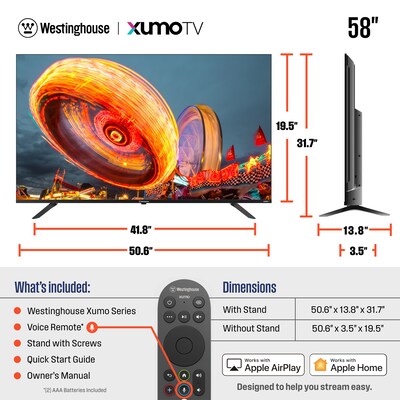 Westinghouse UX Series 58" Smart LED 4K UHD XUMO TV, Black (WX58UX4800)