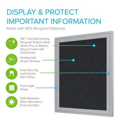 Ghent 36H x 30W Enclosed Recycled Rubber Bulletin Board with Satin Frame, 1 Door, Confetti (PA13630TR-CF)