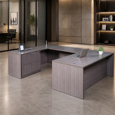 Boss Office Products 66" U-Shaped Desk with Lateral File, Driftwood (GROUPA18-DW)