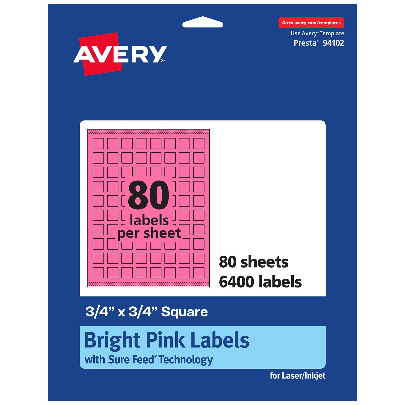 Avery Laser/Inkjet Square Multipurpose Labels, 0.75 x 0.75, Bright Pink, 6400/Box (94102)