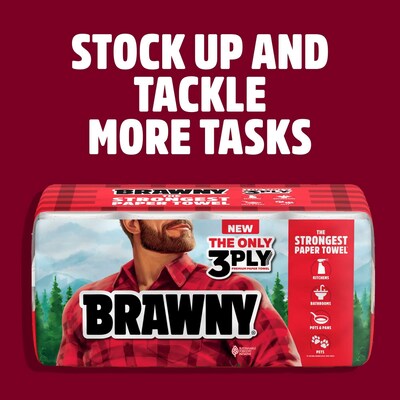 Brawny Tear-A-Square Paper Towels, 3-ply, 76 Sheets/Roll, 8 Rolls/Pack (446005)