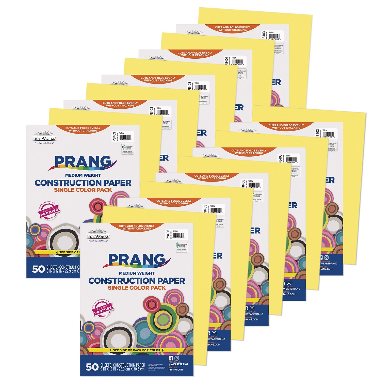 Prang 9 x 12 Construction Paper, Yellow, 50 Sheets/Pack, 10 Packs/Bundle (PAC8403-10)