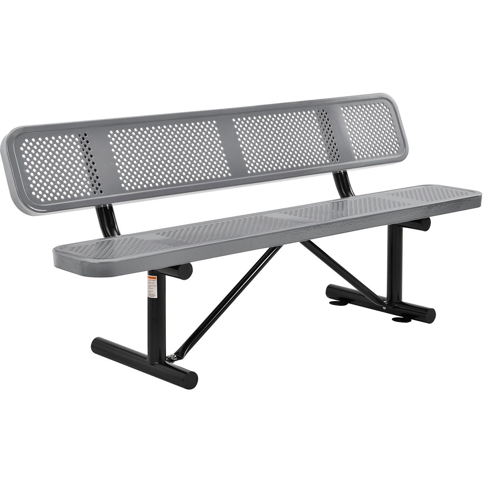 Global Industrial 6 Outdoor Steel Picnic Bench w/ Backrest, Perforated Metal, Gray (694557GY)