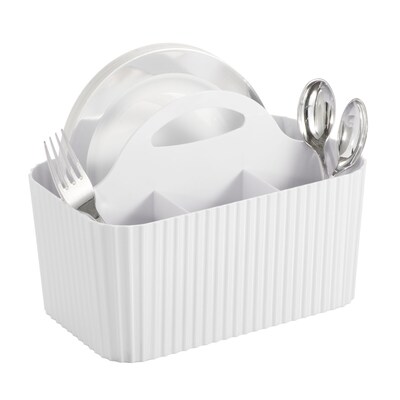 mDesign 4-Section Plastic Desktop Caddy Organizer with Handle, White (26054)