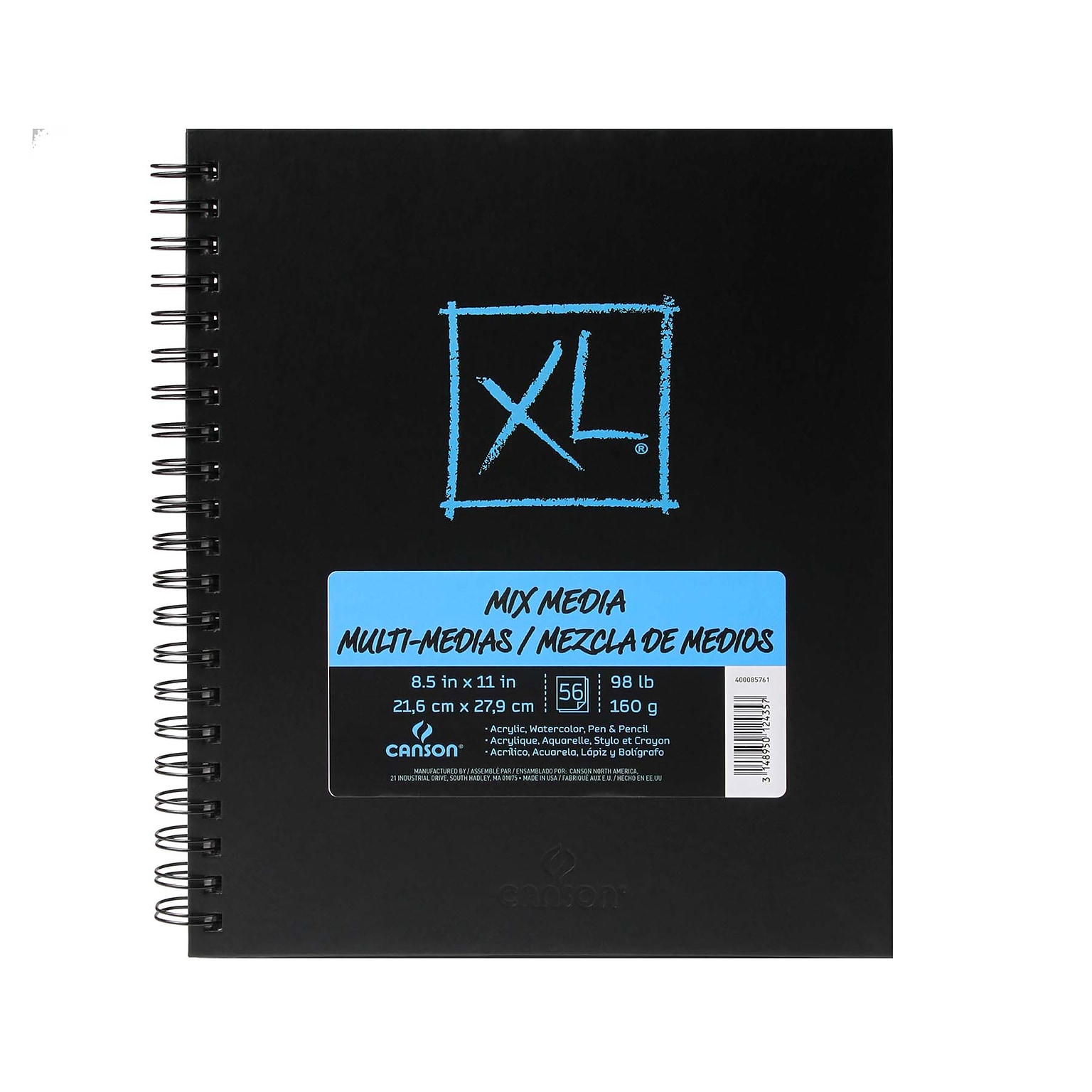 Canson XL Series 8.5 x 11 Wire Bound Mixed Media Sketch Book, 60 Sheets/Book (MCXC400085761)