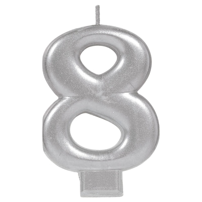 Party City Number 8 Birthday Candle, Silver (AM170584)