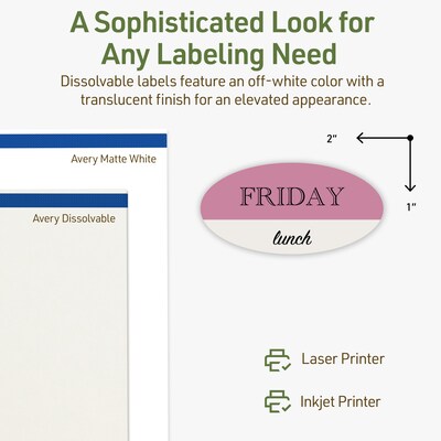 Avery Dissolvable Oval Multipurpose Labels, 1" x 2", Off-white, 120/Pack (94053)
