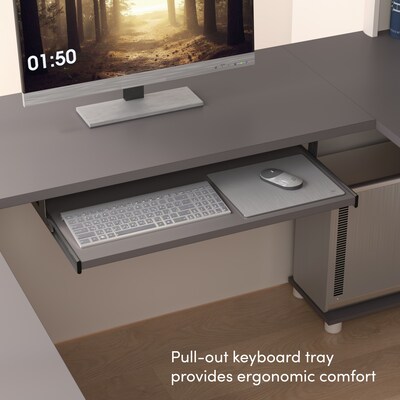 Bestar Connexion 72"W L Shaped Desk with Drawers, Hutch, and Keyboard Tray, Slate (93859-59)