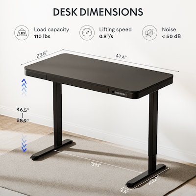 FlexiSpot EW2 48"W Electric Adjustable Standing Desk, Black (EW2B-E)