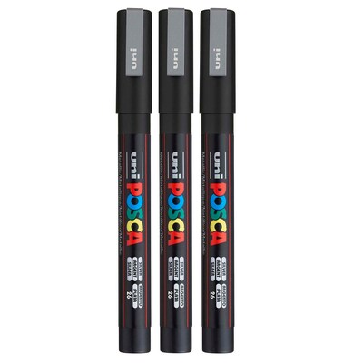 POSCA PC-3M Water Based Paint Marker, Fine Bullet Tip, Silver, 3/Pack (UBCPC3MSILVER-3)