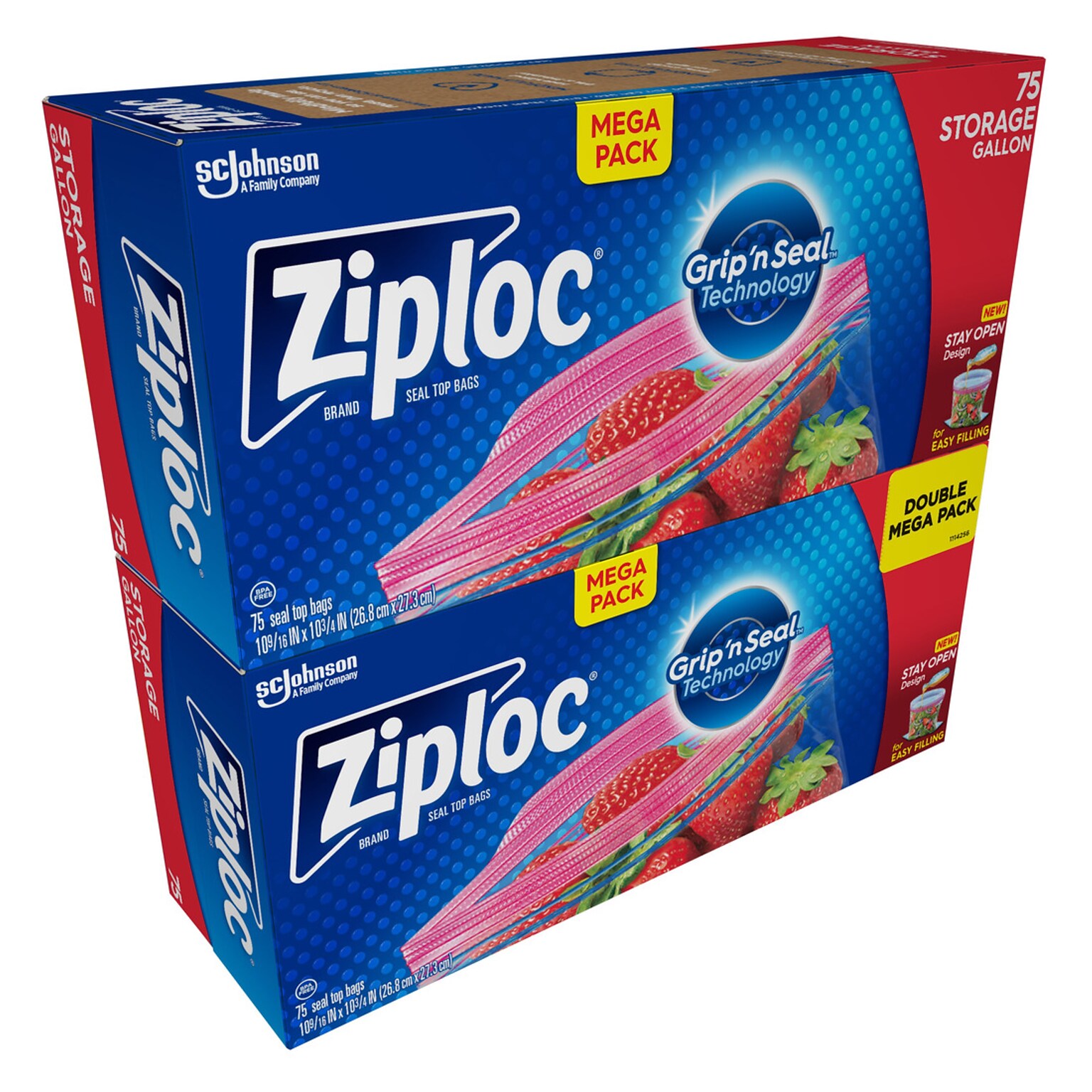 Ziploc Storage Bag, Gallon, 75 Bags/Pack, 2 Packs/Carton (314480)