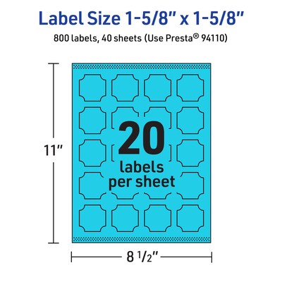 Avery Scalloped Decorative Edge Multipurpose Labels, 1-5/8" x 1-5/8", Bright Blue, 800/Pack (94110)