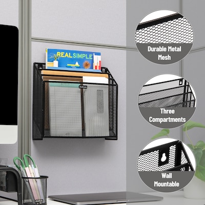 Mind Reader 3-Pocket Metal Mesh Mountable Wall File, Letter Size, Black (WAFIST3-BLK)