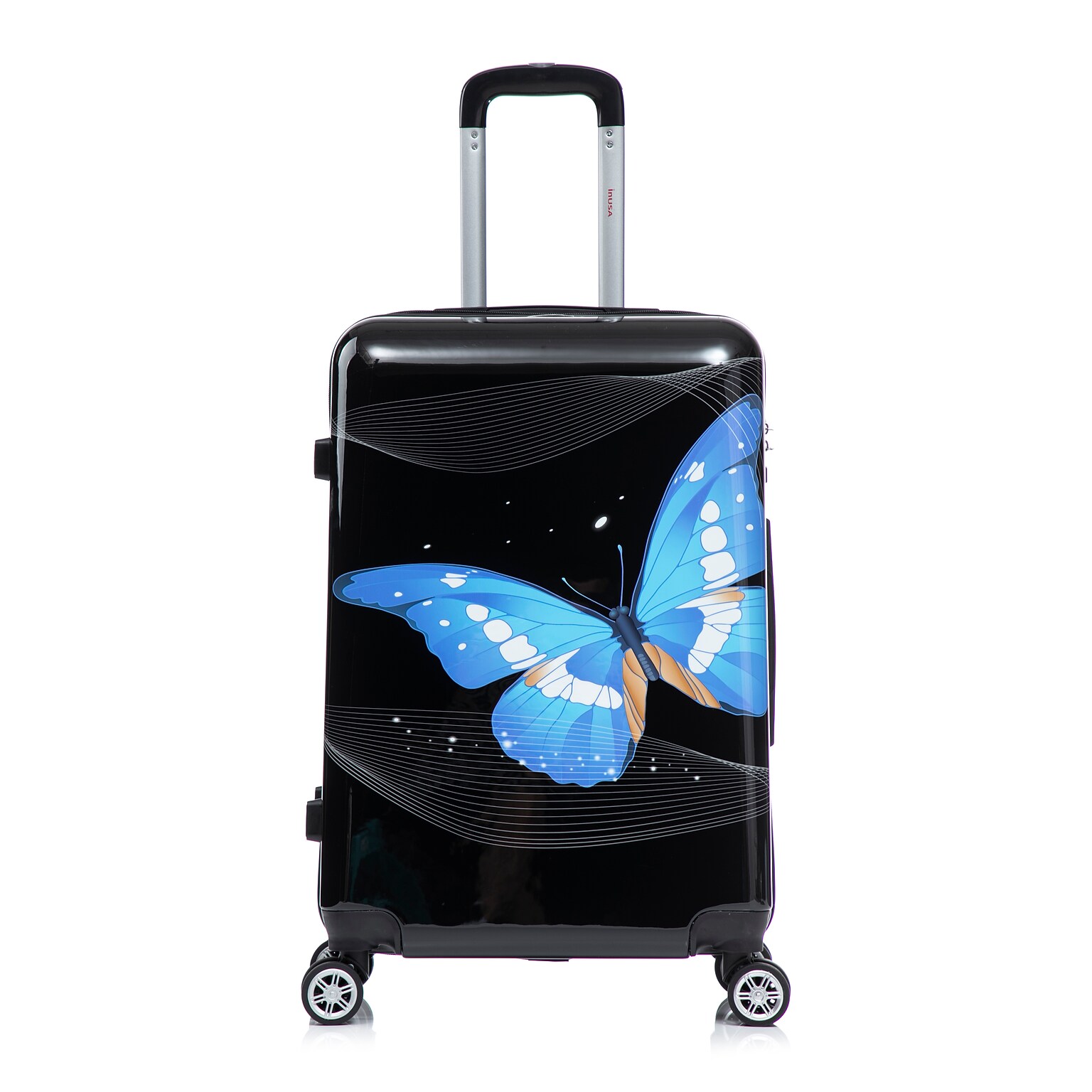 InUSA 24 Hardside Butterfly Suitcase, 4-Wheeled Spinner, TSA Checkpoint Friendly, Black Butterfly (IUAPC00M-BBU)