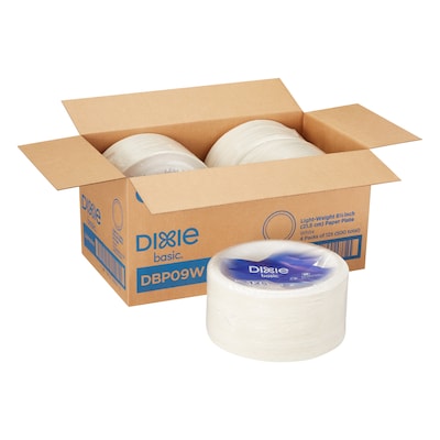Dixie Basic Paper Plates, White, 8.8, 500/Carton (DBP09WCT)